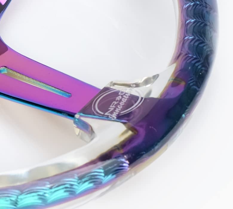 NRG Innovations Reinforced Steering Wheel NRG-RST-027MC-CL 350mm 2" Deep Dish Clear Acrylic and NeoChrome Spoke Finish with Slits