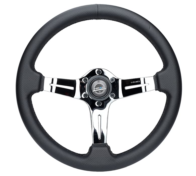 NRG Innovations Steering Wheel - NRG-ST-010CH-PR Light Weight Gaming Wheel: Splitz- Made with Perforated Leather, Light Weight Composits and Chrome Spoke with Slits