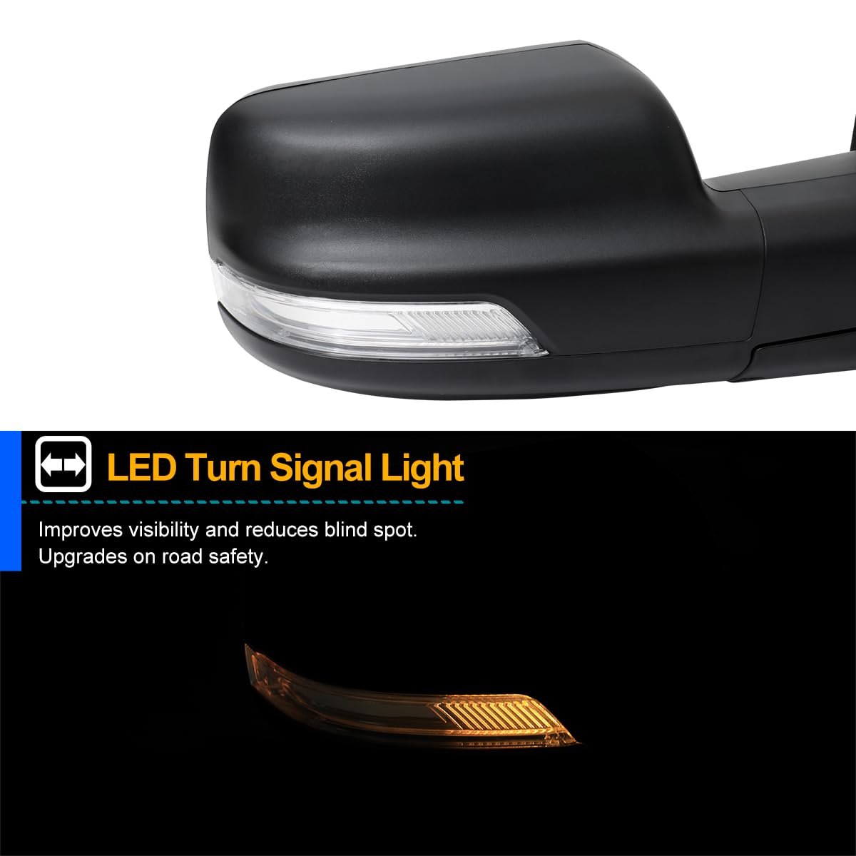 Spec-D Tuning Power Fold Black Heated + LED Signal + Blind Spot Monitor Right Passenger Side Mirror Compatible with 2019-2024 Ram 1500, Left + Right Pair