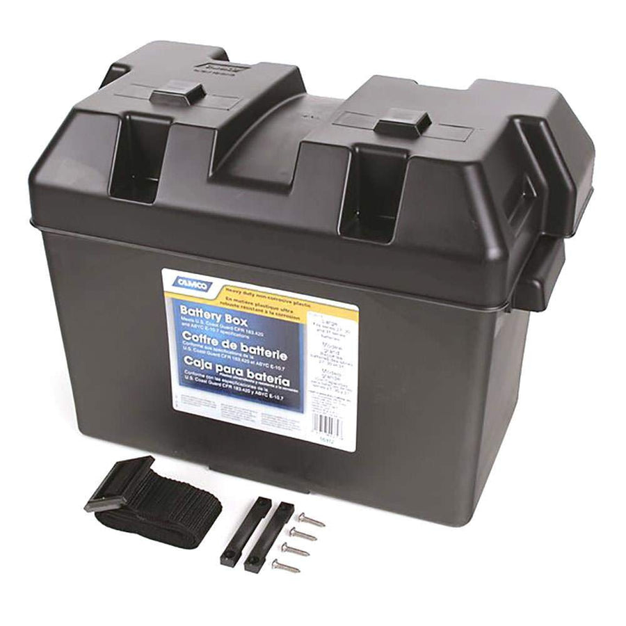 Large Camco Battery Box with Straps and Hardware - Group 27, 30, 31 |Safely Stores RV, Automotive, and Marine Batteries | Measures Inside 7-1/4" x 13-1/4" x 8-5/8" | (55372)