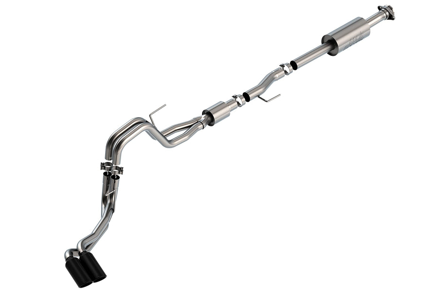 BORLA Cat-Back Perf. Exh. Sys. 140874BC for 2021-2023 F-150 V8 (Exc. Tremor & Black Appear. Pkg.) S-Type Sound Dual Right Side Exit Dual 4" Round Black Chrome Tip On Each Tailpipe