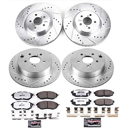 Power Stop K6931-26 Z26 Carbon Fiber Brake Pads Front and Rear with Drilled & Slotted Brake Rotors Kit For Subaru Forester 2014-2018 [Model Specific]