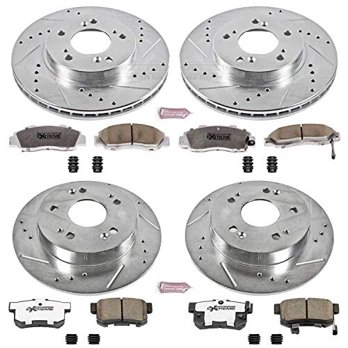 Power Stop K706-26 Z26 Carbon Fiber Brake Pads Front and Rear with Drilled & Slotted Brake Rotors Kit For Honda Prelude 1997-2001 [Model Specific]