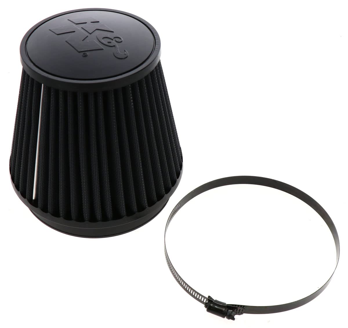 K&N Lifetime Dryflow Universal Clamp-On Air Filter: Dry Synthetic, Washable, Oil-Free: Flange Diameter: 6 In, Filter Height: 6 In, Flange Length: 1 In, Shape: Round Tapered, RU-3102HBK