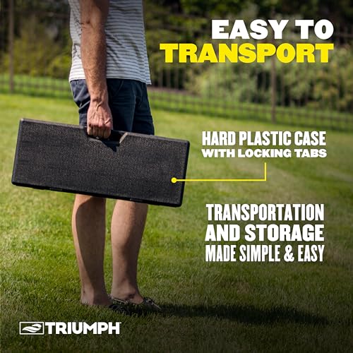 Triumph Premium Forged Horseshoe Set Triumph Complete with 4 Horseshoes, 2 Stakes and Hard Plastic Case with Locking Tabs for Transportation and Storage