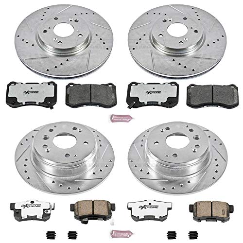 Brake Kit Power Stop For Acura TL 2004-2008 [Model Specific] - Front and Rear Z26 Carbon Fiber Brake Pads with Drilled & Slotted Brake Rotors Replacement, K2718-26
