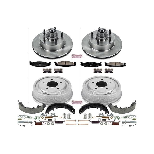 Power Stop Autospecialty KOE15171DK Front and Rear Replacement Brake Kit-OE Brake Drums & Ceramic Brake Pads For Ford E-150 Econoline 1997-1999 [Model Specific]