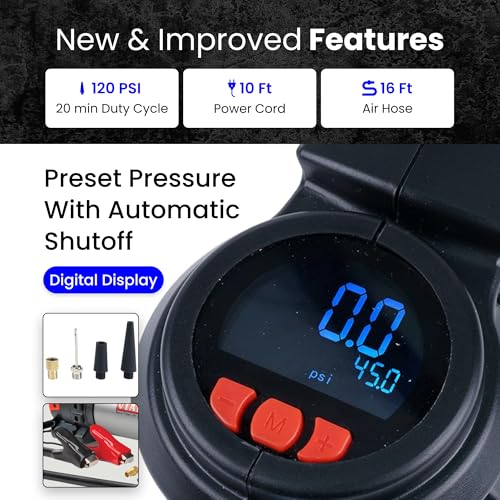 Digital VIAIR EVC88P - Portable Air Compressor Tire Inflator for Car, Truck, SUV & RV | Preset Automatic Shut Off Feature | 12V Heavy Duty On/Off Road Tire Pump Air Compressor 120 PSI