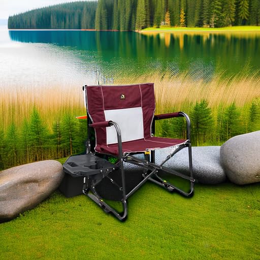 Freestyle Rocker XL GCI OUTDOOR with Side Table Camping Chair | Portable Folding Rocking Chair with Solid, Durable Armrests, Drink Holder & Comfortable Backrest — Red