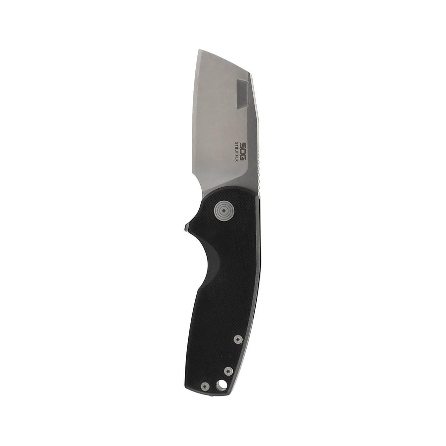 FLK SOG Stout Cleaver Daily Carry Folding Knife| G10 & Steel Handle | CRYO D2 Steel Blade| Short-Blade Frame Lock Folder, Black/Stonewash