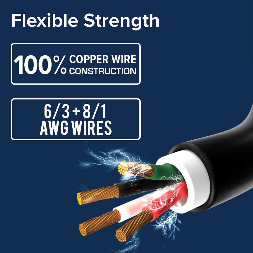 50-Ft Camco Power Grip 50 Amp RV Extension Cord - Rated for 125/250 V/12,500 W - Features Copper 6/3 + 8/1-Gauge Wires for Superior Conductivity & Coated w/Heat-Resilient PVC (55199)