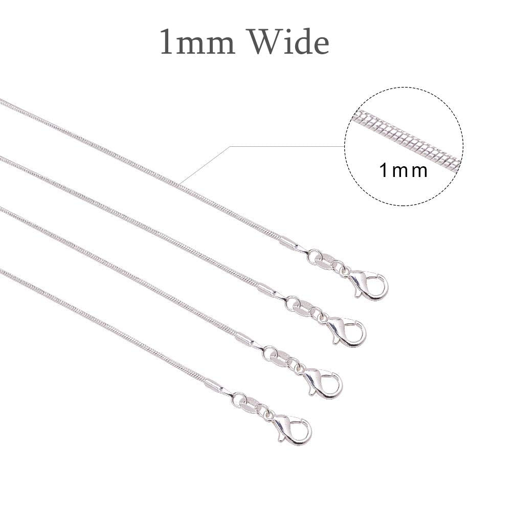 JEWELEADER 24 Strands 24" 20" 18" 16" Necklace DIY Chain, Brass Snake Chain Silver Plated Necklace Chain Bulk with Lobster Clasps for Jewelry Making Hanging Pendants Key Chain