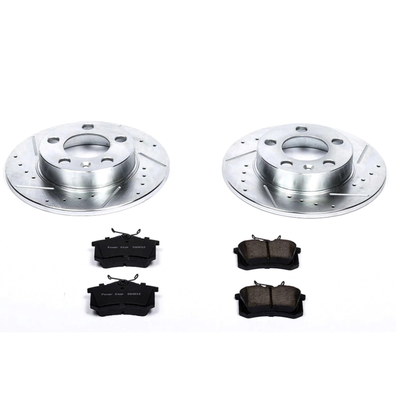 Power Stop K848 Rear Brake Pads Z23 Carbon Fiber with Drilled & Slotted Brake Rotors Kit For Audi TT 2000-2006 [Model Specific]
