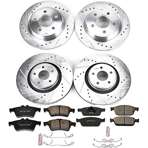 Power Stop K7232 Z23 Carbon Fiber Brake Pads Front and Rear with Drilled & Slotted Brake Rotors Kit