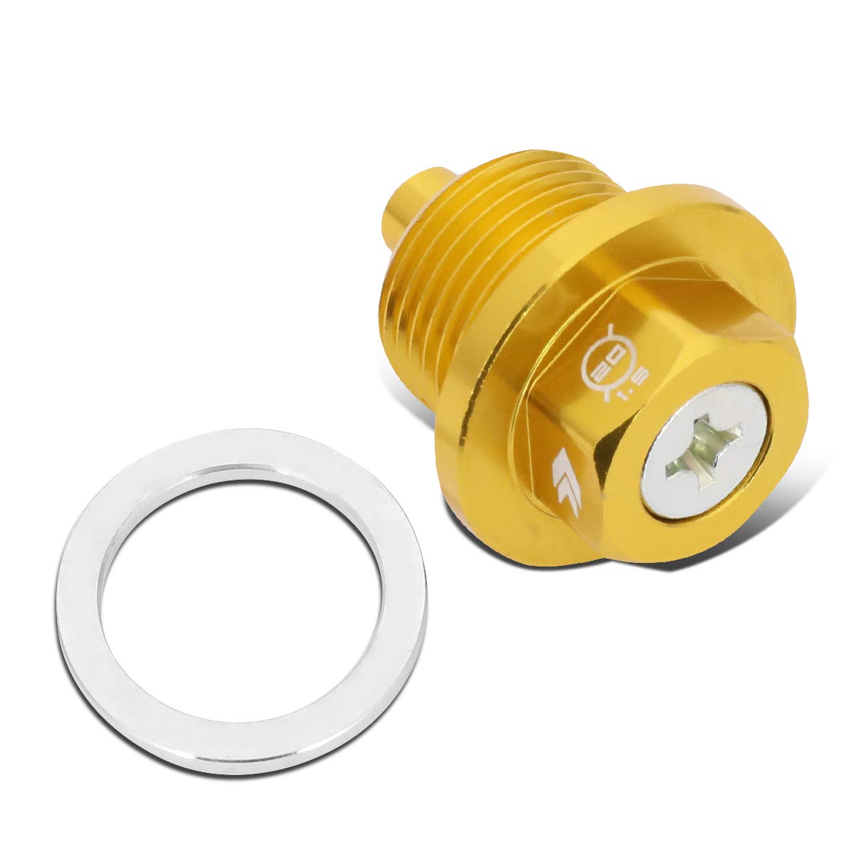 Magnetic Oil Drain Plug NRG Innovations, M20 X 1.5 Thread Size Engine Oil Drain Nut w/Washer, Gold, T-6061 Aluminum w/Stainless Steel Internal Magnet, NRG-NOP-300GD