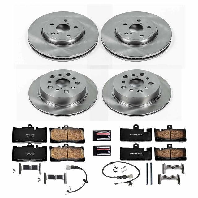 Power Stop KOE4462 Autospecialty Front and Rear Stock Replacement Brake Pad and Rotor Kit and 2 Front & 2 Rear Sensor Wires For Lexus LS430 2001-2006 [Model Specific]