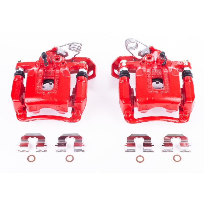 Power Stop Pair of High-Temp Red Powder Coated Rear Calipers For Hyundai Elantra 2011-2016, Hyundai Elantra Coupe 2013-2014 [Model Specific]