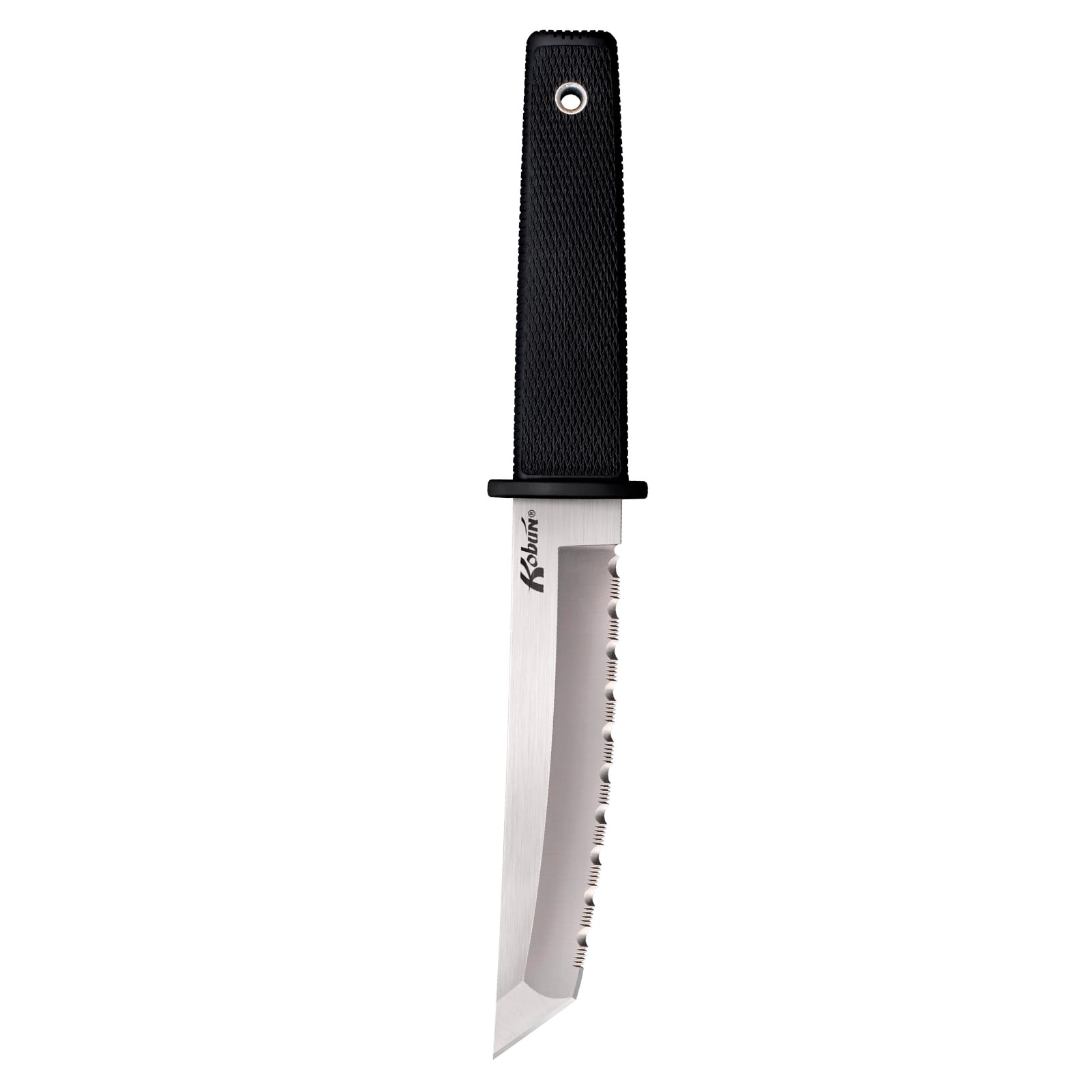 Cold Steel Serrated Kobun 5.5" Japanese AUS8A Stainless Steel American Tanto Shape Fixed Blade Tactical Hunting Knife, Ergonomic Kray-Ex Handle, Secure-Ex Sheath