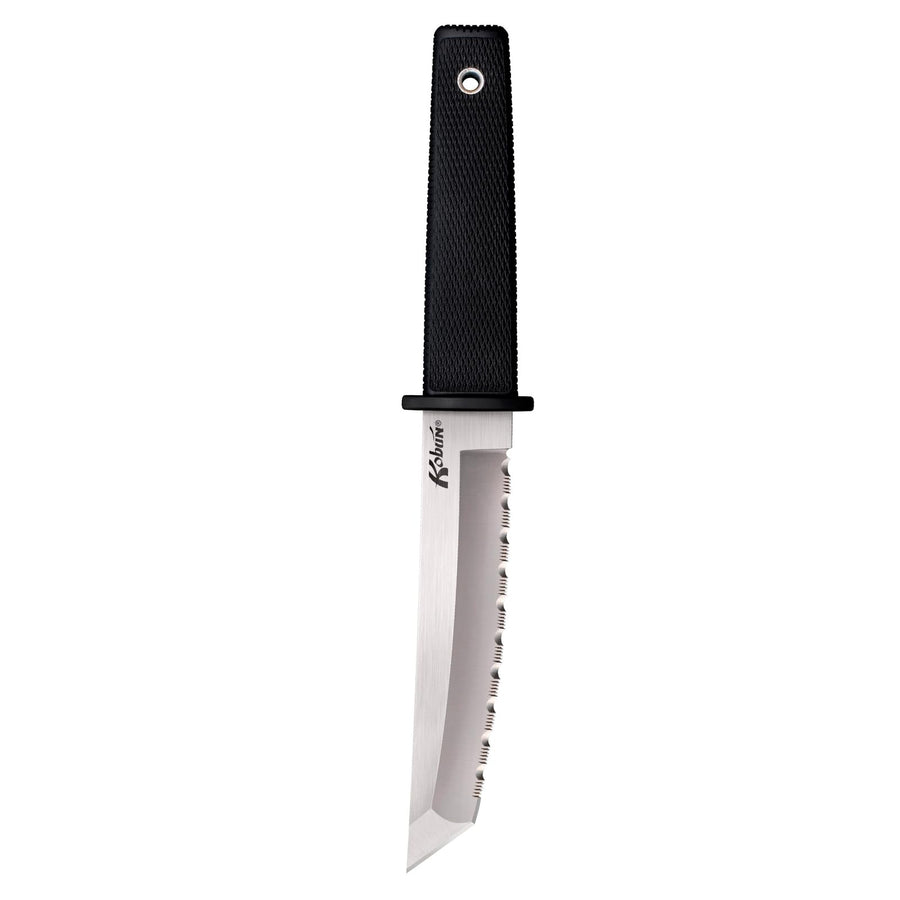 Cold Steel Serrated Kobun 5.5" Japanese AUS8A Stainless Steel American Tanto Shape Fixed Blade Tactical Hunting Knife, Ergonomic Kray-Ex Handle, Secure-Ex Sheath