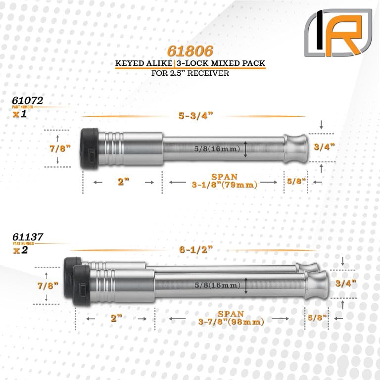 Security InfiniteRule 61806 | 3 Pack Mixed 2.5, Keyed Alike, Hitch Locks for CURT 2" Adjustable Channel Mount 14K LB Hitch - Includes Lock for 2.5" Receiver