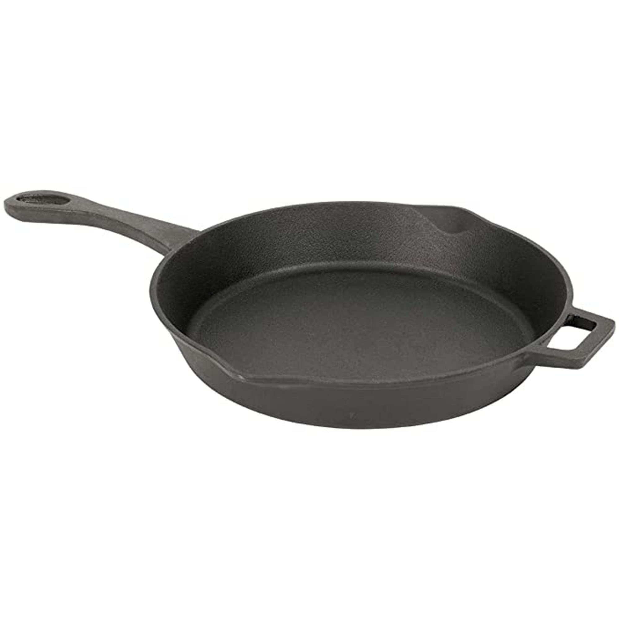 Bayou Classic 14-in Cast Iron Skillet Features Helper Handle and Pour Spouts Perfect For Searing Braising Frying and Baking Pies and Cobblers