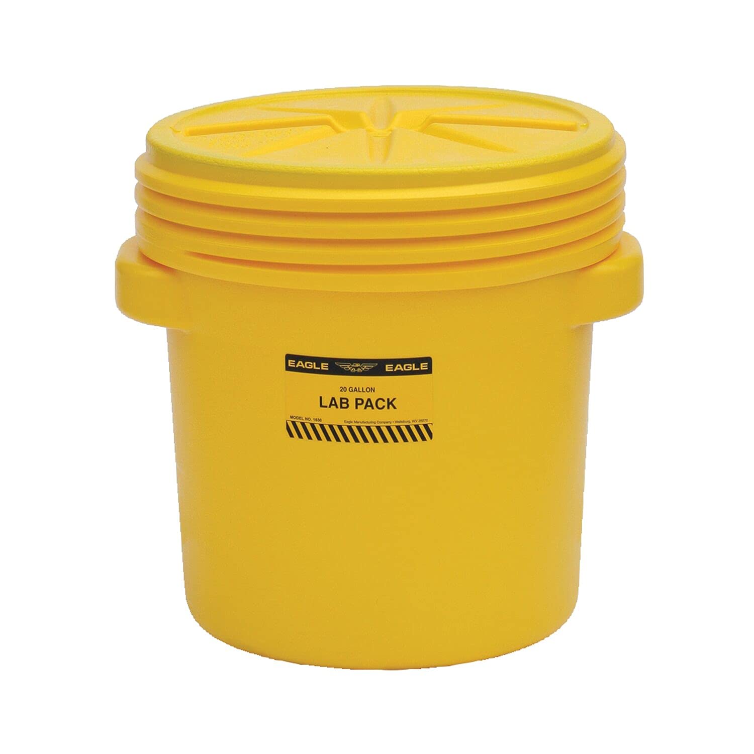 20 Gallon Eagle Plastic Drum with Lid, Screw-On Lid, 20.8"x20.4", Lab Pack Drum Made of Durable, Lightweight HDPE, Withstands Weather and Chemicals, Made in USA, Yellow, 1650