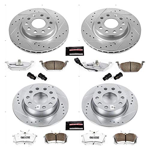Power Stop Z26 Carbon Fiber Brake Pads with Drilled & Slotted Brake Rotors Kit Front and Rear