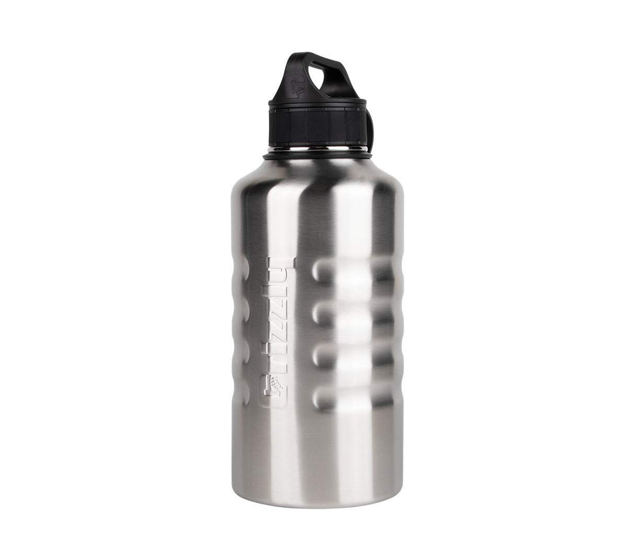 64 oz Grizzly Grip Water Bottle | Vacuum Insulated | Stainless Steel with Insulated Lid | For Gym Women Men Beach Camping Hiking Fishing Hunting Sports | Brushed