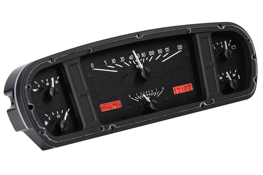 Dakota Digital VHX-65F-PU-K-R Gauge System Analog Dash Compatible with 1965-66 Ford Custom Cab Pickup, Black Alloy Style, Red Backlighting