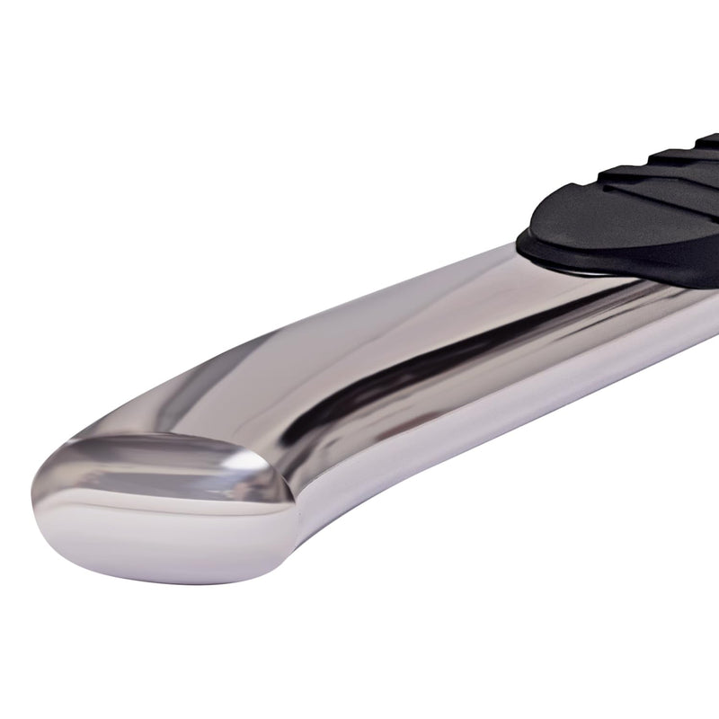 Nerf Bars TrailFX for Chevrolet Silverado 1500 Double Cab 6.5 Foot Bed 2020-2021 Polished Stainless Steel 5 Inch Oval Side Steps with Step Pads and Bed Step Welded End Caps Rocker Panel Mount