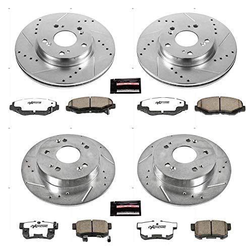 Power Stop K6942-26 Z26 Carbon Fiber Brake Pads Front and Rear with Drilled & Slotted Brake Rotors Kit For Acura ILX 2013 [Model Specific]