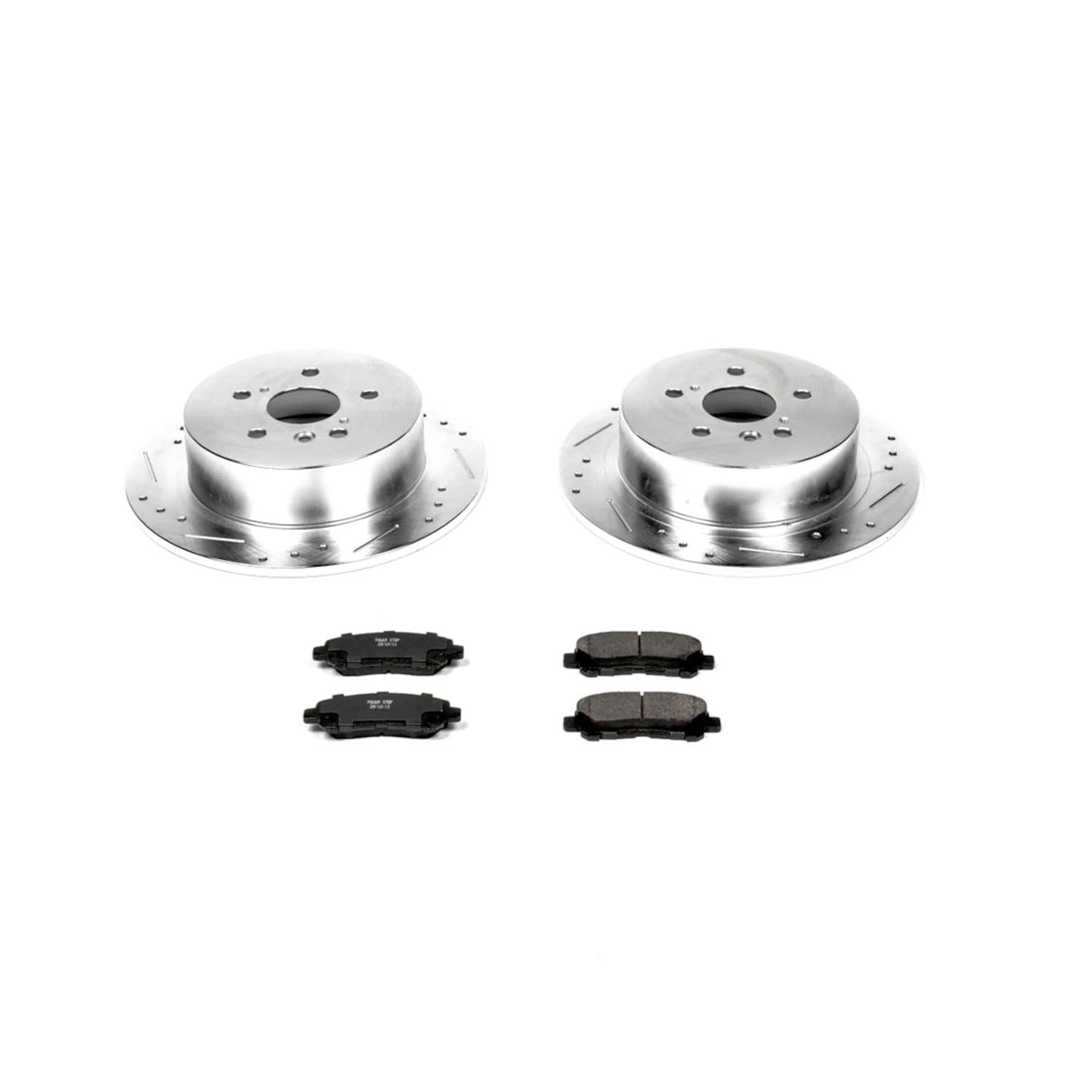 Power Stop K4714 Rear Brake Pads Z23 Carbon Fiber with Drilled and Slotted Brake Rotors Kit For 2008 2009 2010 2011 2012 2013 Toyota Highlander
