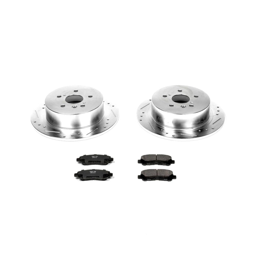 Power Stop K4714 Rear Brake Pads Z23 Carbon Fiber with Drilled and Slotted Brake Rotors Kit For 2008 2009 2010 2011 2012 2013 Toyota Highlander