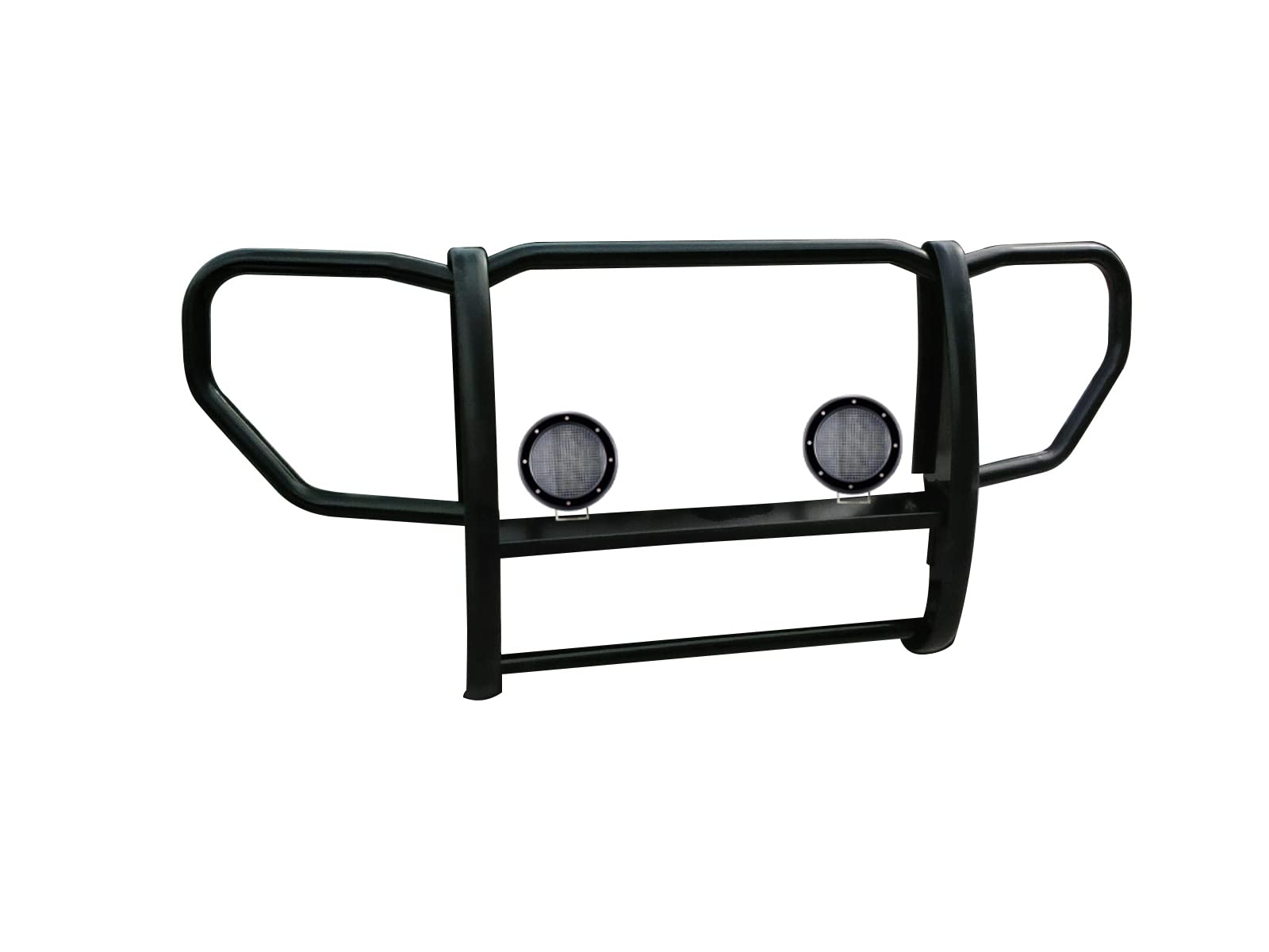 Bumper Guard Black Horse Grille brush 1-Piece Black Come with Pair of 5.3" Dia.LED Lights with Black Trim Rings Compatible with 2008-2012 Jeep Liberty-17A086400A-PLFB