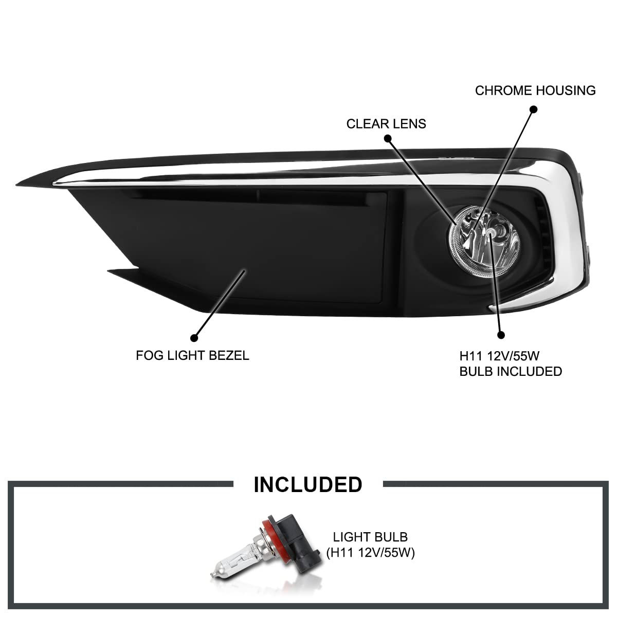 Fog Lights Spec-D Tuning Front Bumper Lamp Bezel Cover w/Switch Compatible with Honda Civic 2019-2020