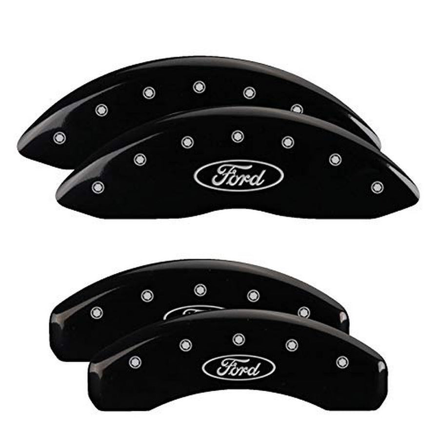 Caliper Covers MGP - Brake Caliper Covers Compatible with 2021+ Ford F-150 (Requires 18"+ Wheels) Powder-Coated Finish, 4 PCS Front and Rear (Black - Ford Oval Engraving)