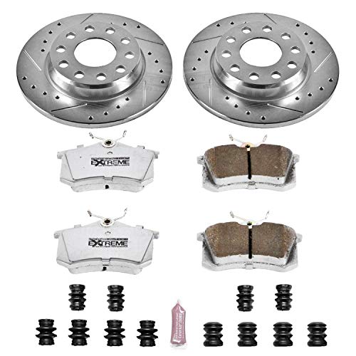 Power Stop K3109-26 Z26 Carbon Fiber Brake Pads Rear with Drilled & Slotted Brake Rotors Kit For Audi A4 2002-2006, Audi A4 Quattro 2002-2006 [Model Specific]