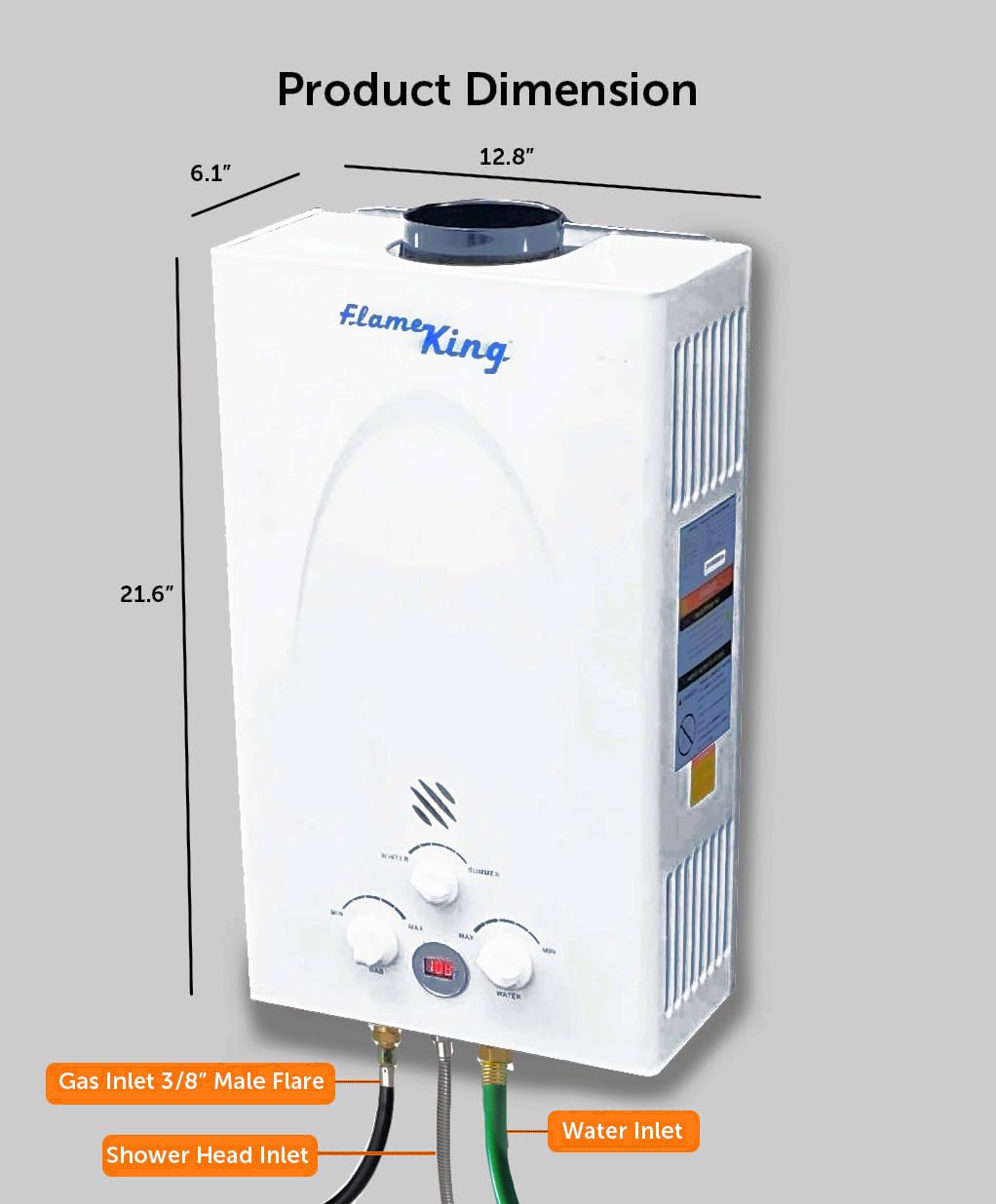 Flame King Tankless Portable Water Heater Propane Gas 10L 2.64 GPM at 68,000 BTU, Outdoor Instant Hot Water Shower for RV, Camping, Farm, Cabins