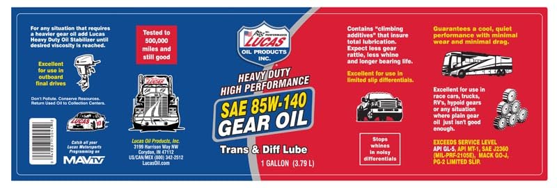 Lucas Oil 10045 SAE 85W-140 Heavy Duty Gear Oil - 1 Gallon