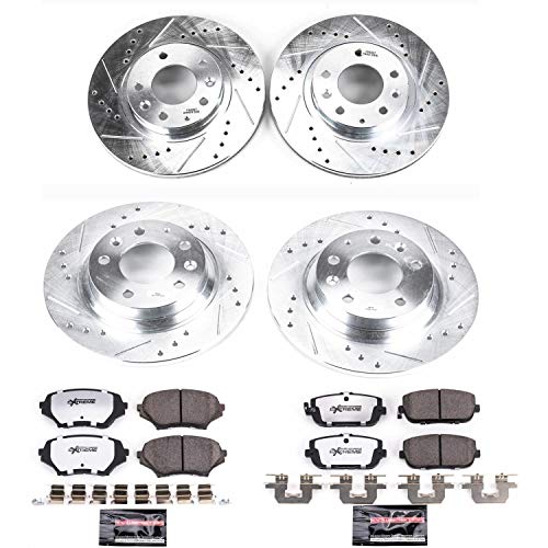 Power Stop K4098-26 Z26 Carbon Fiber Brake Pads Front and Rear with Drilled & Slotted Brake Rotors Kit For Mazda MX-5 Miata 2006-2015 [Model Specific]