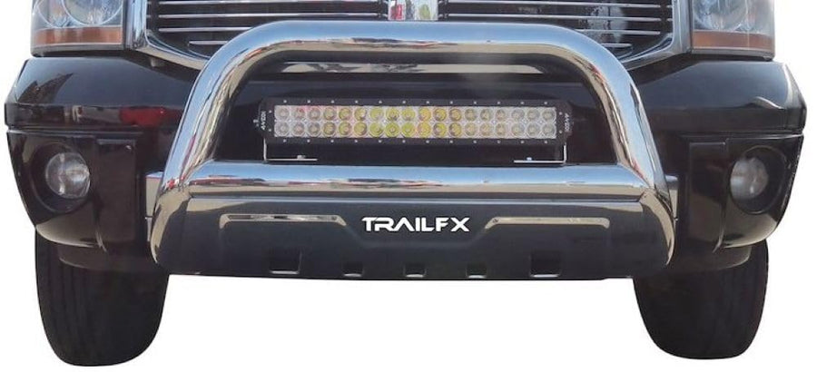TrailFX B1516S Chevrolet Silverado 1500 Fits 2007-2018 Steel 3.5 Inch Polished Stainless Steel Bull Bar with Mounting Hardware and Skid Plate, Light Mount Ready