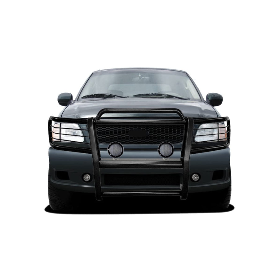 Bumper Guard Black Horse Grille brush Modular Come with Pair of 5.3"LED Lights with Black Trim Rings Compatible with 1999-2002 Expedition|1999-2004 F-150|1999-2007 F-250 Super Duty-17FP27MA-PLFB