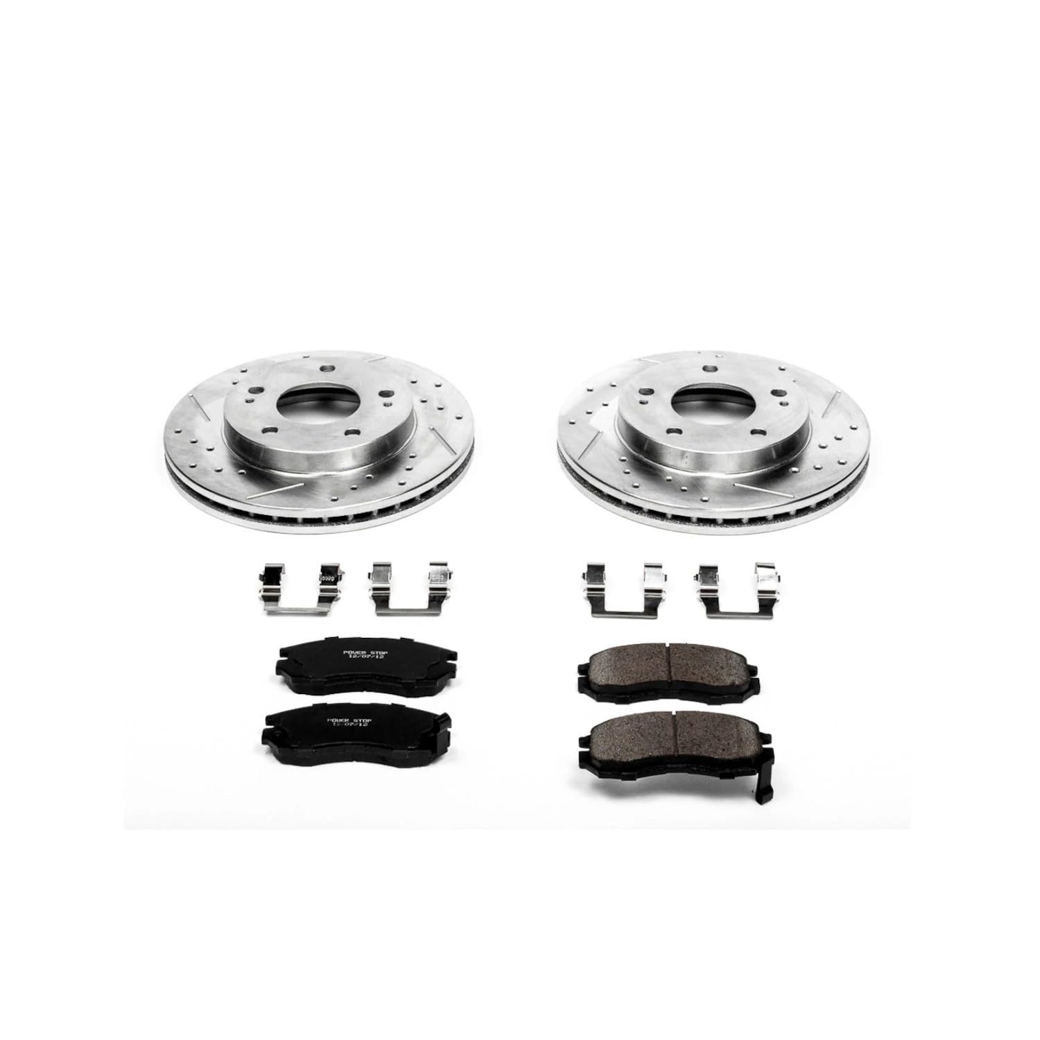 Power Stop K681 Z23 Carbon Fiber Brake Pads with Drilled & Slotted Brake Rotors Kit For Sebring, Avenger, Stratus, Eagle Talon, Eclipse, Galant, Plymouth Laser [Model Specific]