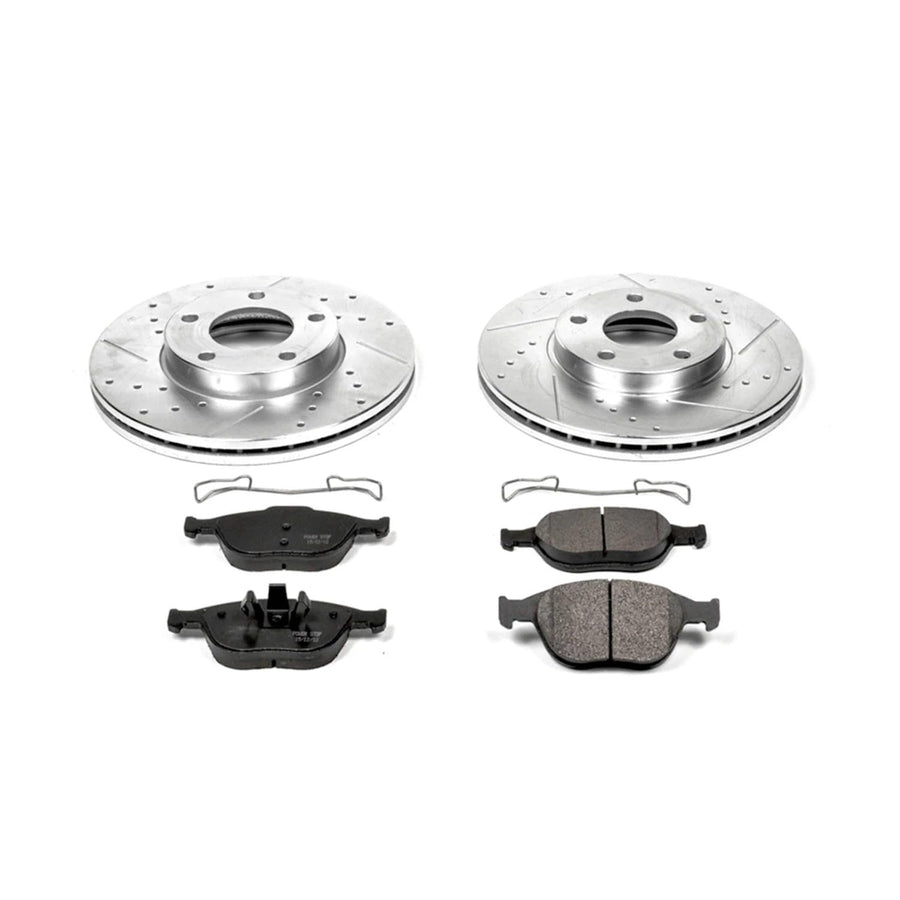 Power Stop K5580 Z23 Carbon Fiber Brake Pads Front with Drilled & Slotted Brake Rotors Kit For Ford Transit Connect 2010-2013 [Model Specific]