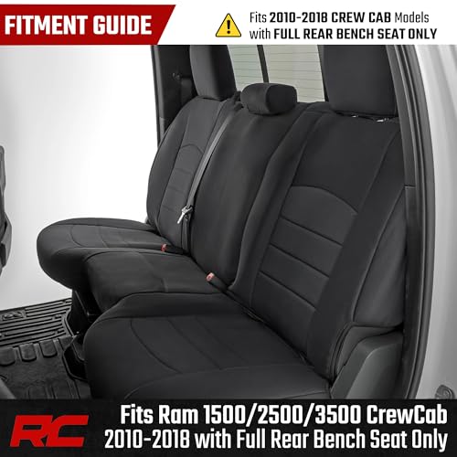 Rough Country Seat Covers Neoprene for Ram 1500/2500/3500 (2010–2018) Crew Cab - Front & Full Rear Seat Cover Set, Water-Resistant Protection