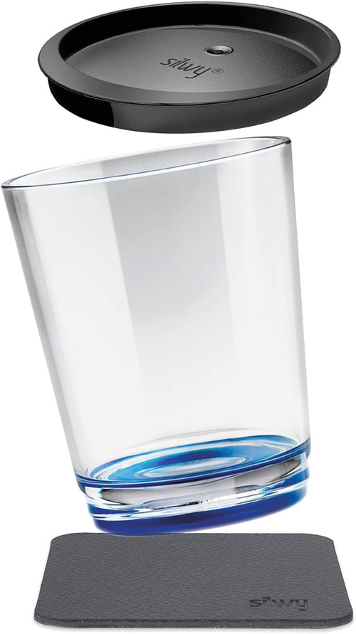 silwy® Magnet-Trinkbecher in der Farbe Lui Blue mit einem auslaufsicherem Deckel und einem Metall-Nano-Gel-Pad für standsicheres Platzierung und Transportieren - perfekt für Camping und Boating