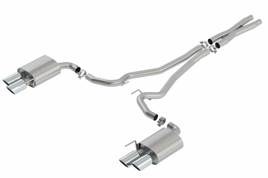 Borla S-Type 140807 Cat-Back Exhaust System 2.5 in. Pipe 4 in. Dual Round Rolled Angle Cut Tip Truck Side Exit T-304 Stainless Steel Cat-Back Exhaust System