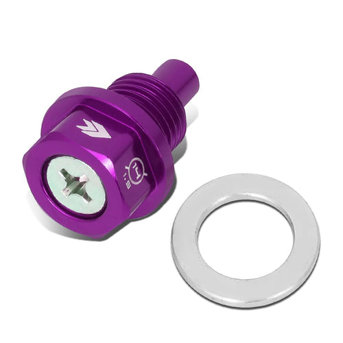 NRG Innovations Magnetic Oil Drain Plug, Engine Oil Drain Nut M14 X 1.5 Thread Size w/Washer, Purple, T-6061 Aluminum w/Stainless Steel Internal Magnet, NRG-NOP-100PP