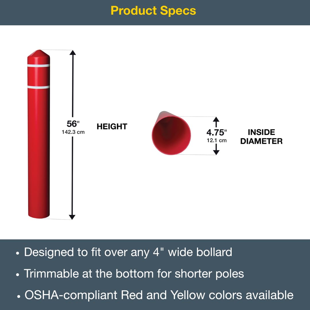 Bollard Covers Eagle for 4 Inch Poles - 56" Tall, Durable Smooth HDPE Plastic - Trimmable Red Bollard Post Sleeve for Parking Lots, Warehouses, and Loading Docks, 1735RWS