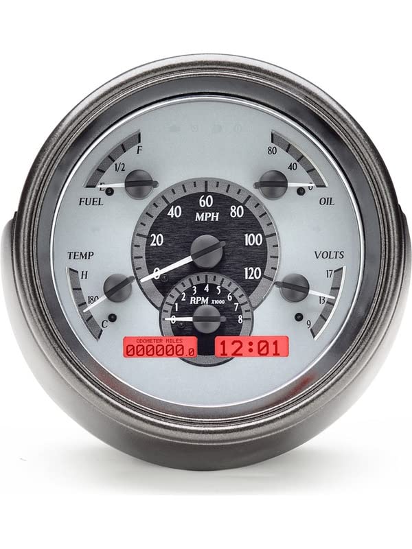 Dakota Digital VHX-51F-S-R Analog Gauge System Compatible with 1951 Ford Car Silver Alloy Red Backlighting